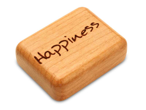 Top View of a 2" Flat Narrow Cherry with laser engraved image of Happiness