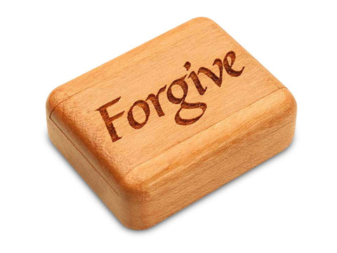 Top View of a 2" Flat Narrow Cherry with laser engraved image of Forgive