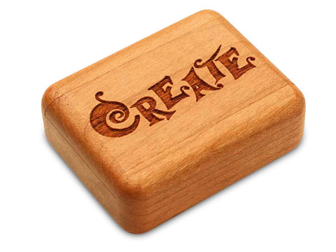 Top View of a 2" Flat Narrow Cherry with laser engraved image of Create