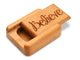 Top View of a 2" Flat Narrow Cherry with laser engraved image of Believe