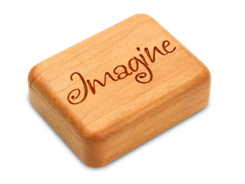 Top View of a 2" Flat Narrow Cherry with laser engraved image of Imagine