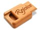 Top View of a 2" Flat Narrow Cherry with laser engraved image of Rejoice
