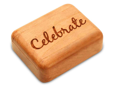 Top View of a 2" Flat Narrow Cherry with laser engraved image of Celebrate