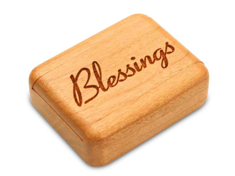 Top View of a 2" Flat Narrow Cherry with laser engraved image of Blessings