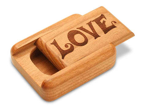 Top View of a 2" Flat Narrow Cherry with laser engraved image of Groovy Love