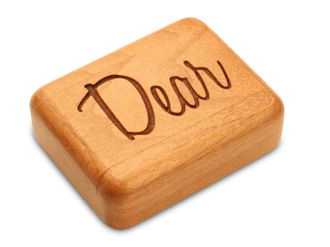 Top View of a 2" Flat Narrow Cherry with laser engraved image of Dear