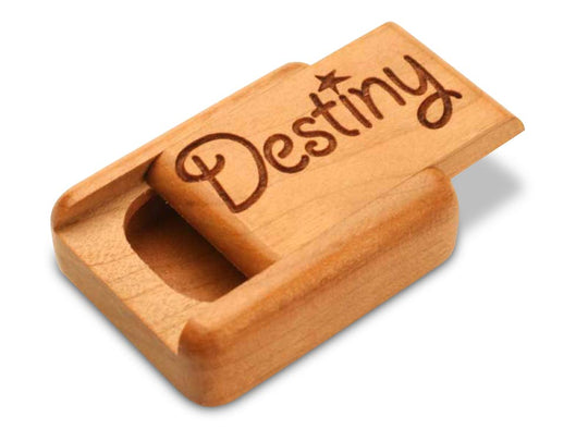 Top View of a 2" Flat Narrow Cherry with laser engraved image of Destiny