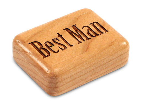 Top View of a 2" Flat Narrow Cherry with laser engraved image of Best Man