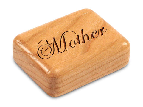 Top View of a 2" Flat Narrow Cherry with laser engraved image of Mother