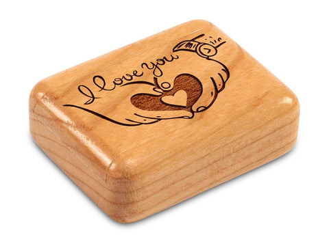 Top View of a 2" Flat Narrow Cherry with laser engraved image of I Love You