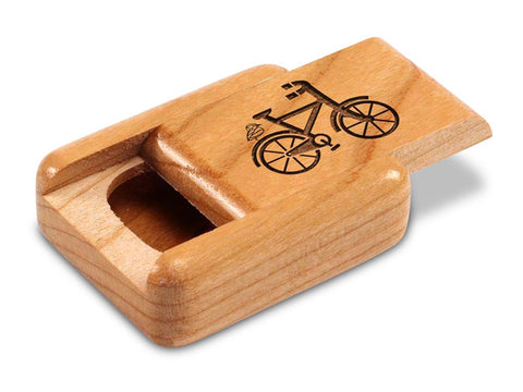 Top View of a 2" Flat Narrow Cherry with laser engraved image of Bike