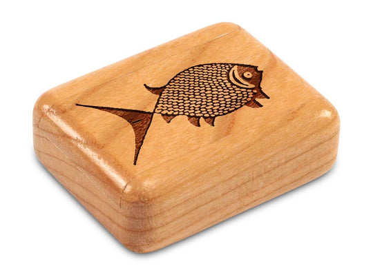 Top View of a 2" Flat Narrow Cherry with laser engraved image of Pisces