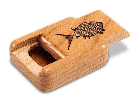 Top View of a 2" Flat Narrow Cherry with laser engraved image of Pisces