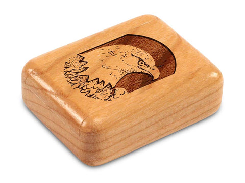 Top View of a 2" Flat Narrow Cherry with laser engraved image of Eagle Head