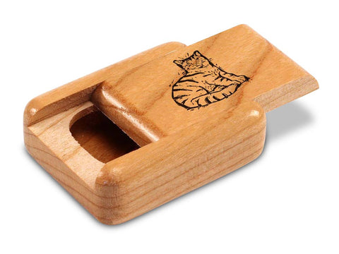 Top View of a 2" Flat Narrow Cherry with laser engraved image of Sketched Cat