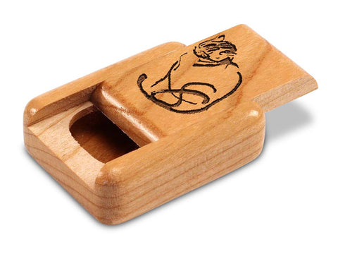 Top View of a 2" Flat Narrow Cherry with laser engraved image of Oriental Cat