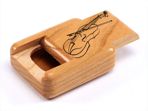 Top View of a 2" Flat Narrow Cherry with laser engraved image of Violin & Bow