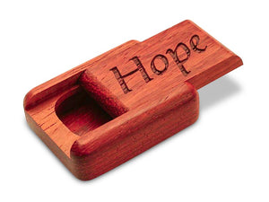 Top View of a 2" Flat Narrow Padauk with laser engraved image of Hope