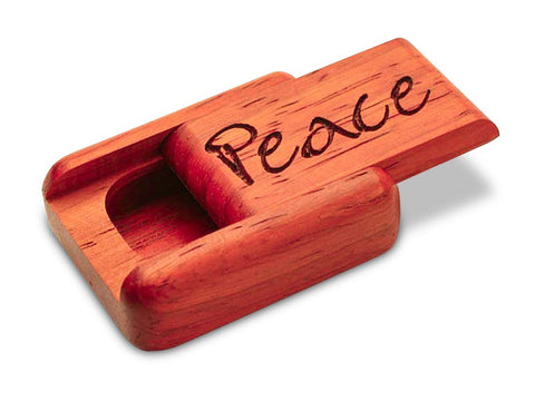 Top View of a 2" Flat Narrow Padauk with laser engraved image of Peace