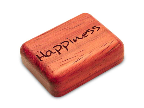 Top View of a 2" Flat Narrow Padauk with laser engraved image of Happiness