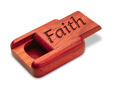Top View of a 2" Flat Narrow Padauk with laser engraved image of Faith