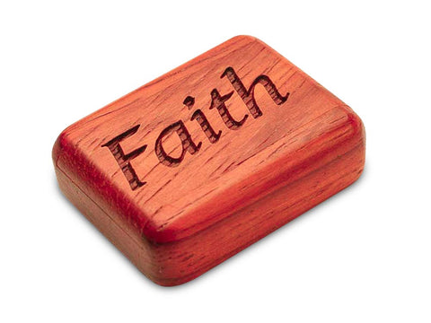 Top View of a 2" Flat Narrow Padauk with laser engraved image of Faith