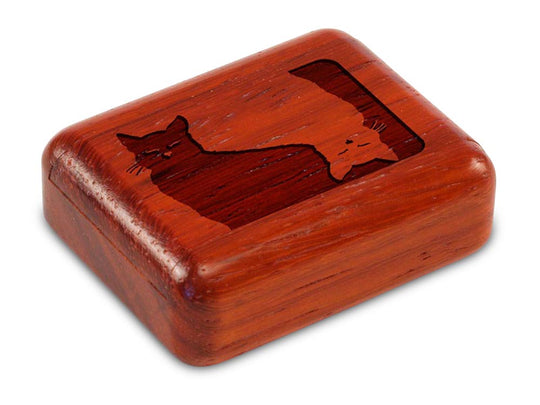 Top View of a 2" Flat Narrow Padauk with laser engraved image of Cat Memories