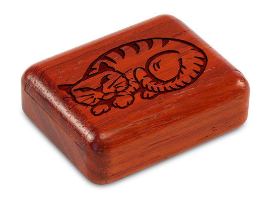 Top View of a 2" Flat Narrow Padauk with laser engraved image of Folk Cat