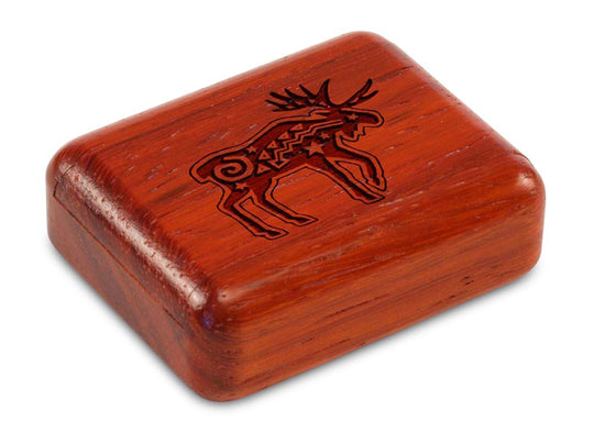 Top View of a 2" Flat Narrow Padauk with laser engraved image of Primitive Moose