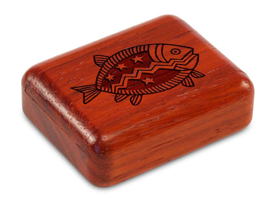 Top View of a 2" Flat Narrow Padauk with laser engraved image of Primitive Fish