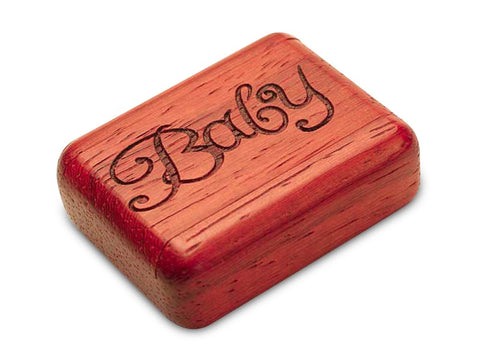 Top View of a 2" Flat Narrow Padauk with laser engraved image of Baby