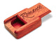 Top View of a 2" Flat Narrow Padauk with laser engraved image of Romance