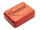 Opened View of a 2" Flat Narrow Padauk with laser engraved image of Romance