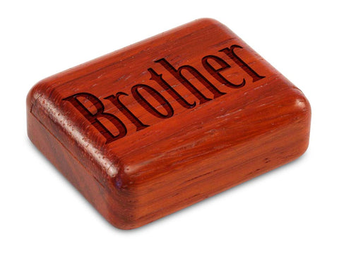 Top View of a 2" Flat Narrow Padauk with laser engraved image of Brother