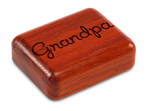 Top View of a 2" Flat Narrow Padauk with laser engraved image of Grandpa