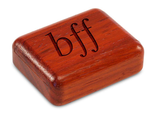 Top View of a 2" Flat Narrow Padauk with laser engraved image of BFF