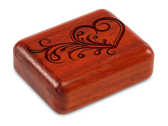 Top View of a 2" Flat Narrow Padauk with laser engraved image of Art Heart