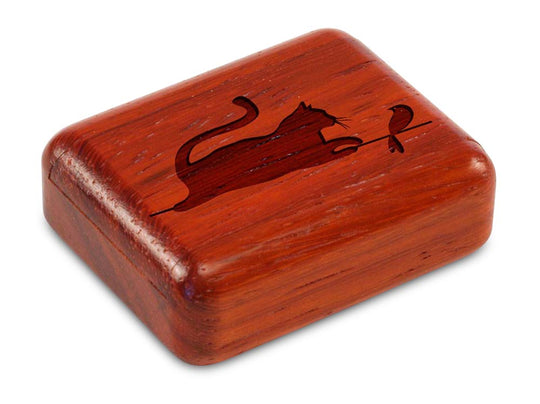 Top View of a 2" Flat Narrow Padauk with laser engraved image of Cat& Bird