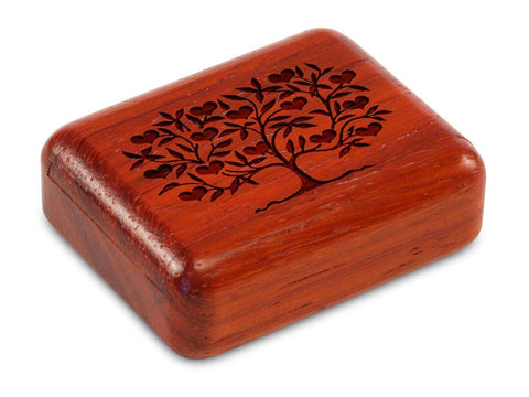 Top View of a 2" Flat Narrow Padauk with laser engraved image of Heart Tree