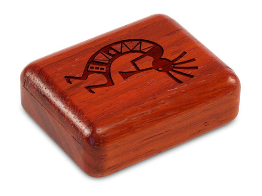 Top View of a 2" Flat Narrow Padauk with laser engraved image of Kokopelli