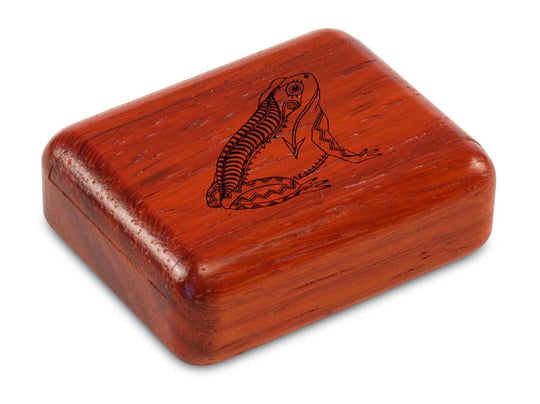 Top View of a 2" Flat Narrow Padauk with laser engraved image of Heartline Frog