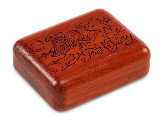 Top View of a 2" Flat Narrow Padauk with laser engraved image of Tooth Fairy II