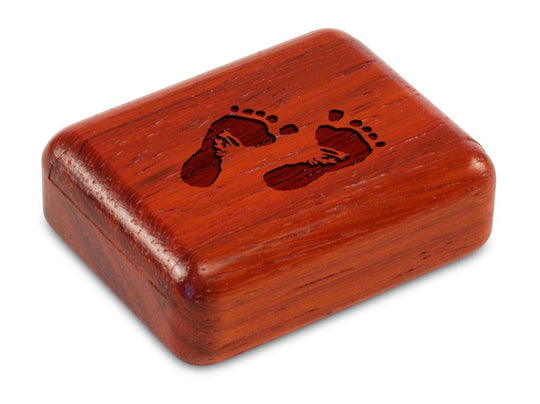 Top View of a 2" Flat Narrow Padauk with laser engraved image of Footprints