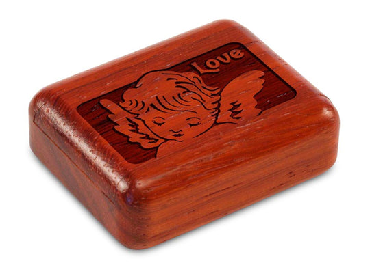 Top View of a 2" Flat Narrow Padauk with laser engraved image of Cherub Love