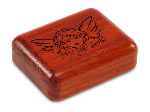 Top View of a 2" Flat Narrow Padauk with laser engraved image of Angel Face