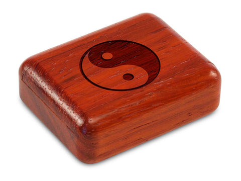 Top View of a 2" Flat Narrow Padauk with laser engraved image of Yin Yang