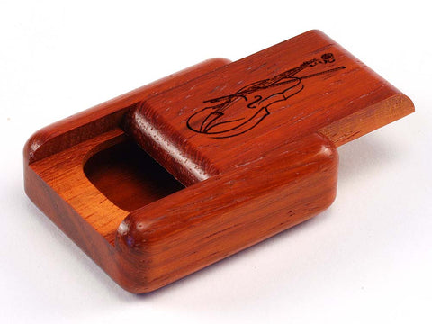 Top View of a 2" Flat Narrow Padauk with laser engraved image of Violin & Bow