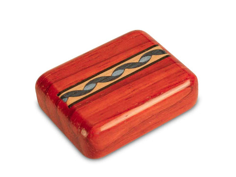 Top View of a 2" Flat Narrow Padauk - Blue and Tan Helix Inlay