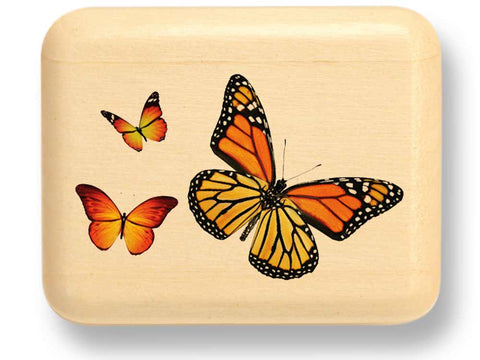 Top View of a 2" Flat Narrow Aspen with color printed image of Monarch Butterfly