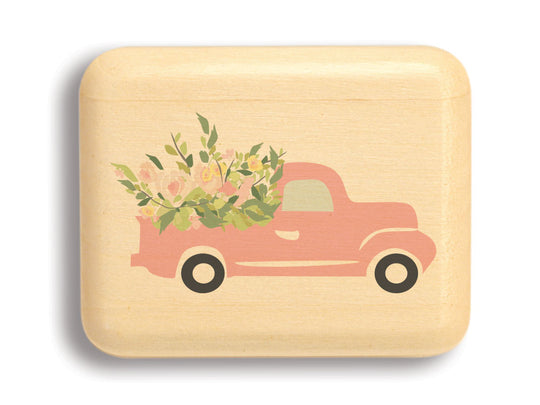 Top View of a 2" Flat Narrow Aspen with color printed image of Truck with Flowers